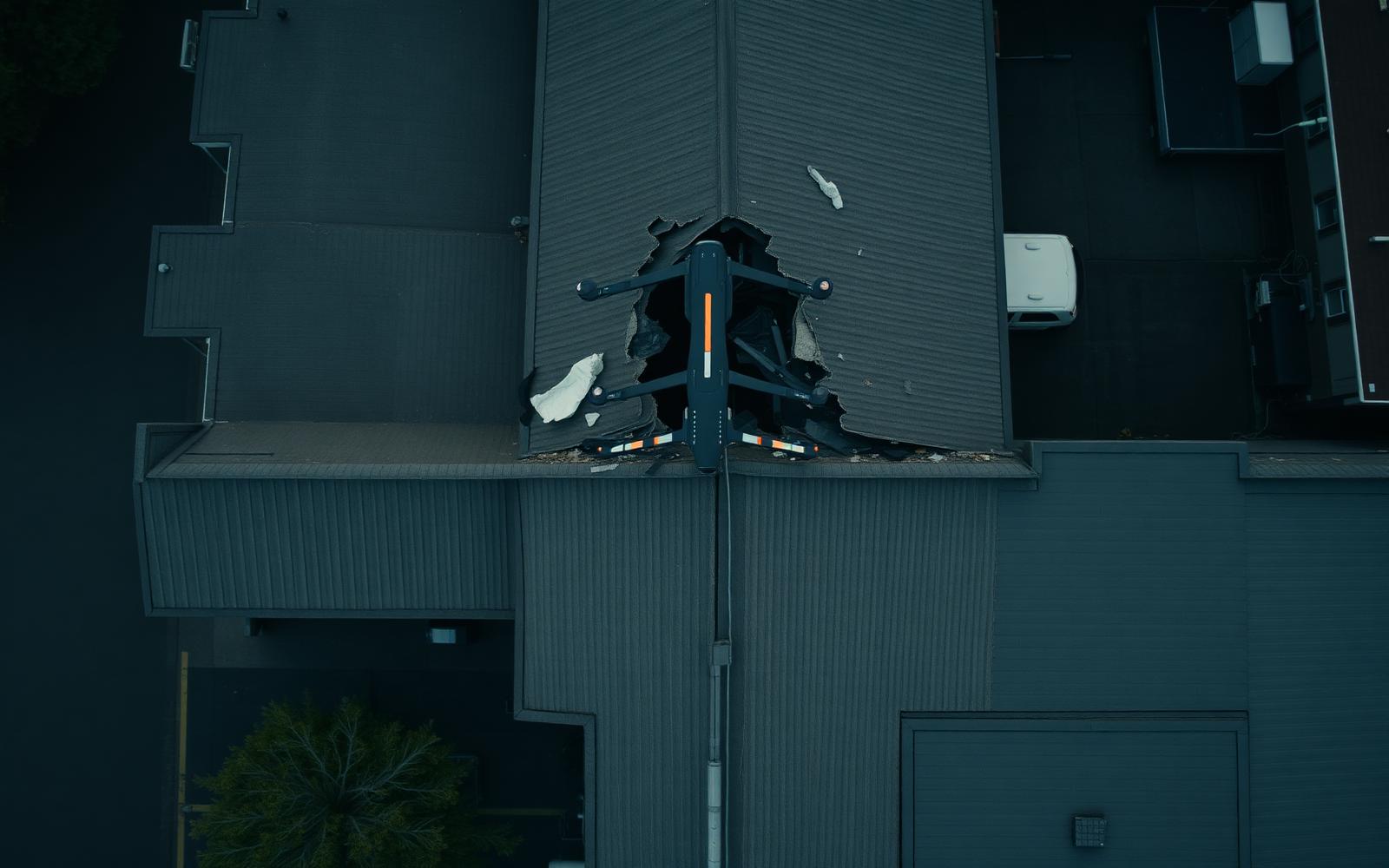 Aerial documentation of storm-damaged commercial roofing